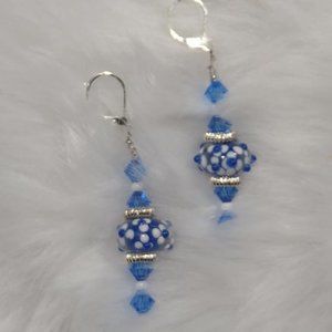 Blue And White Beaded Boho Dangle Earrings With 925 Hooks